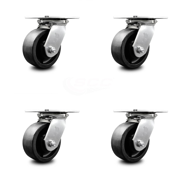 5 Inch Heavy Duty Glass Filled Nylon Caster Set with Ball Bearings SCC, 4PK